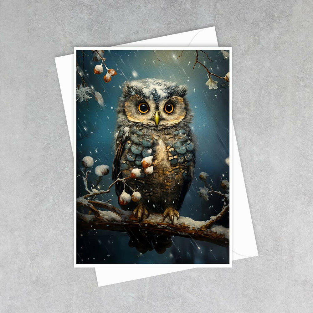 Salty Alyce Owl on Winter Branch Greeting Card Cute Woodland Animal Winter Cottagecore Rustic Botanical Wall Art 5x7 Handmade in USA - Pink Pig