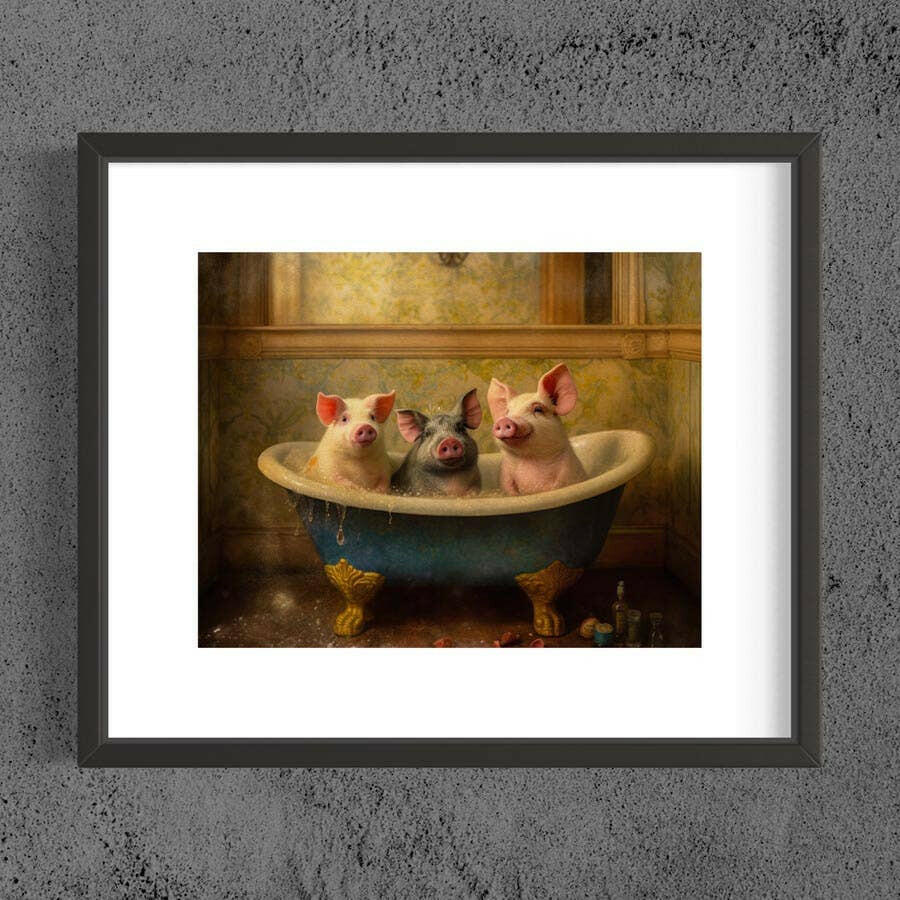 
                  
                    Salty Alyce Pigs in the Bathtub Wall Decor Funny Bathroom Art AXS39 - Pink Pig
                  
                