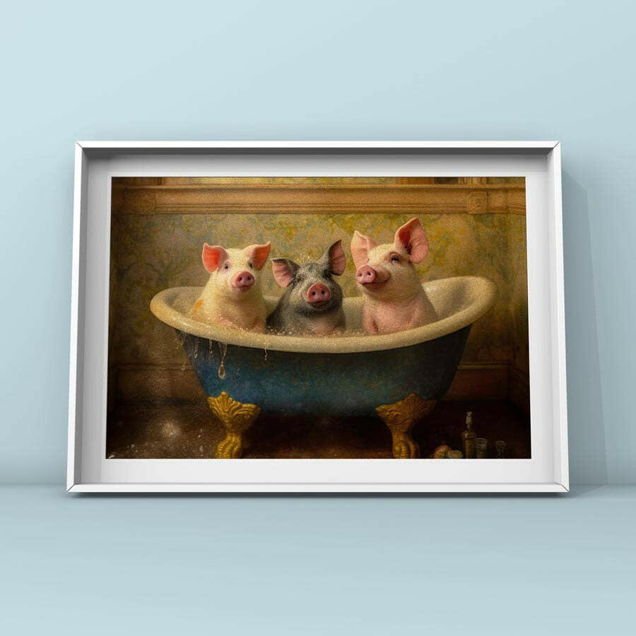 
                  
                    Salty Alyce Pigs in the Bathtub Wall Decor Funny Bathroom Art AXS39 - Pink Pig
                  
                
