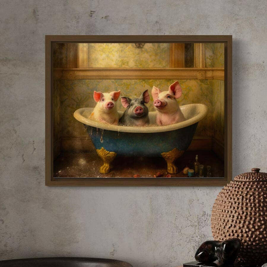 
                  
                    Salty Alyce Pigs in the Bathtub Wall Decor Funny Bathroom Art AXS39 - Pink Pig
                  
                