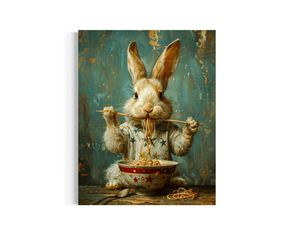 Salty Alyce -     Rabbit Eating Ramen Noodles Wall Decor - Pink Pig