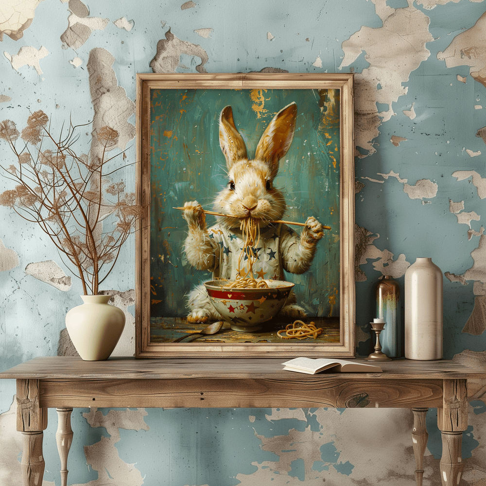 Salty Alyce - Rabbit Eating Ramen Noodles Wall Decor