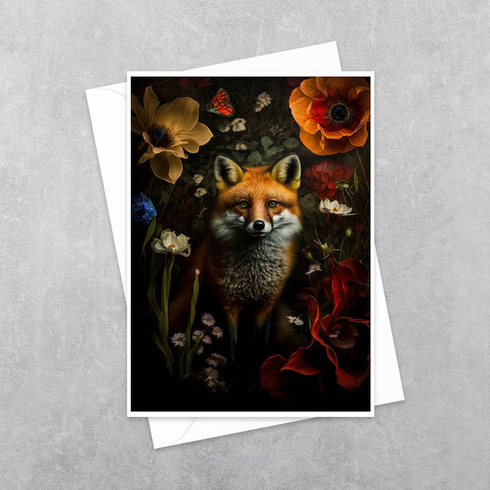 Salty Alyce - Red Fox Hiding in Flowers   Greeting Card AS776 - Pink Pig