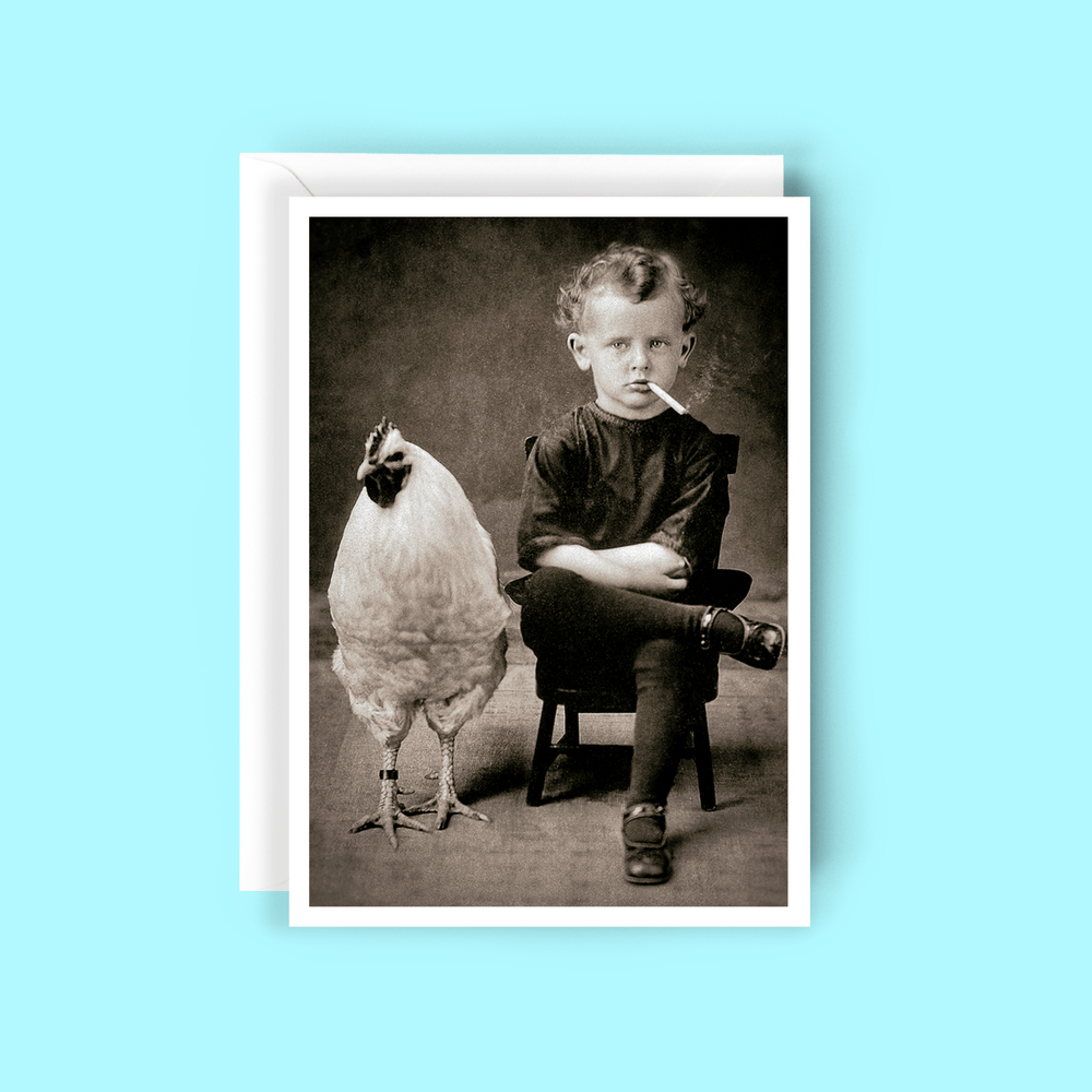 
                  
                    Salty Alyce -  Smoking Boy with Chicken Blank Card - Pink Pig
                  
                