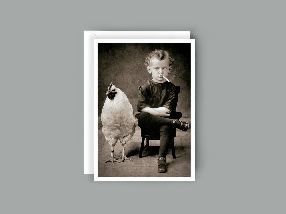 
                  
                    Salty Alyce -  Smoking Boy with Chicken Blank Card - Pink Pig
                  
                