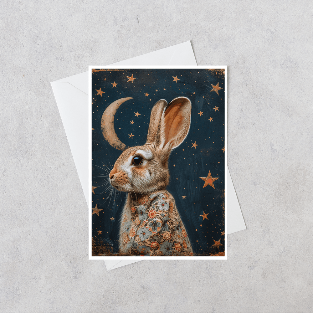Salty Alyce - Starry-Eyed Crescent Moon Rabbit Blank Card 120AS - Pink Pig