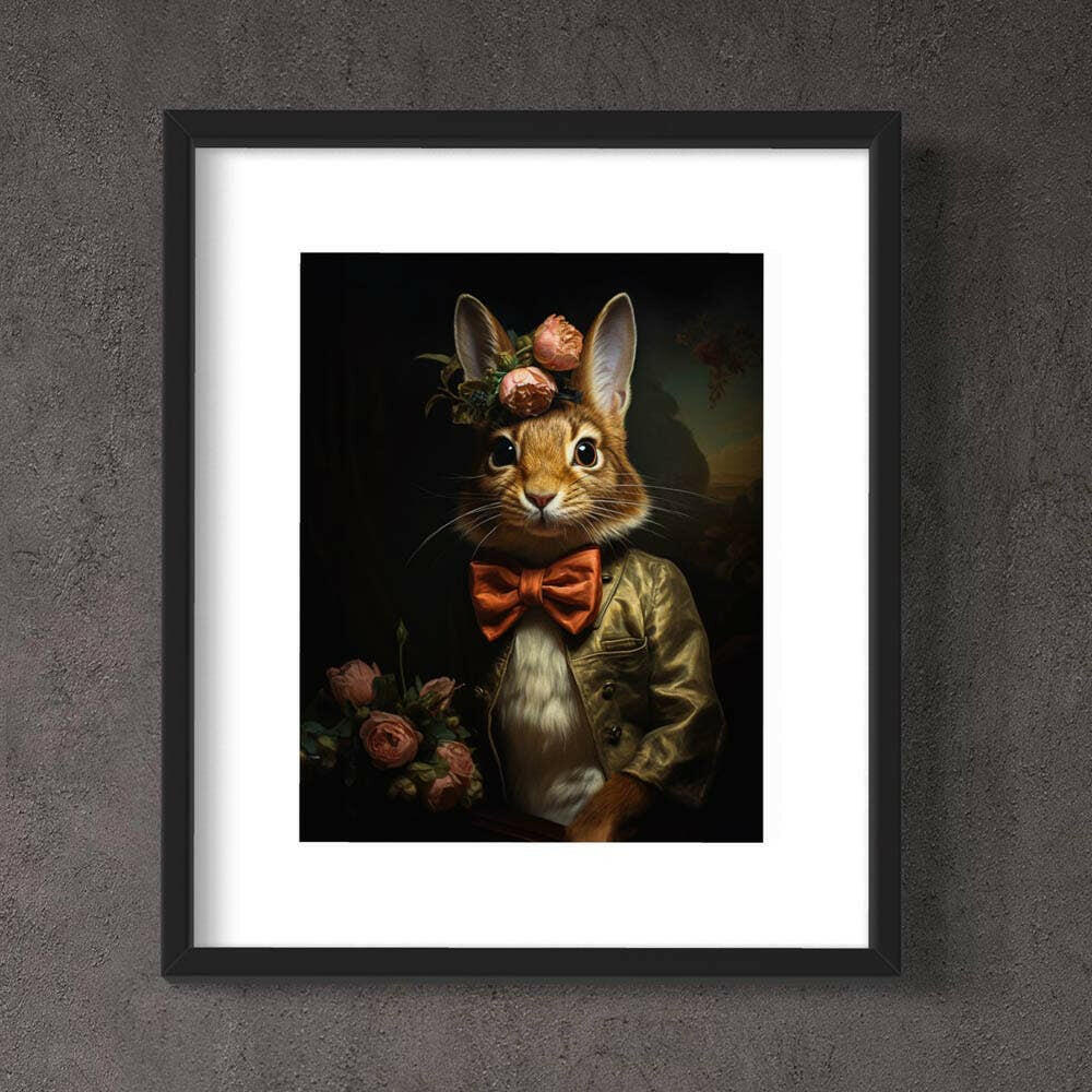 Salty Alyce - Victorian Rabbit With Pink Flowers Wall Art 17AS