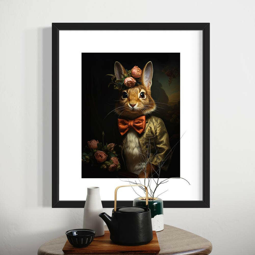 Salty Alyce - Victorian Rabbit With Pink Flowers Wall Art 17AS