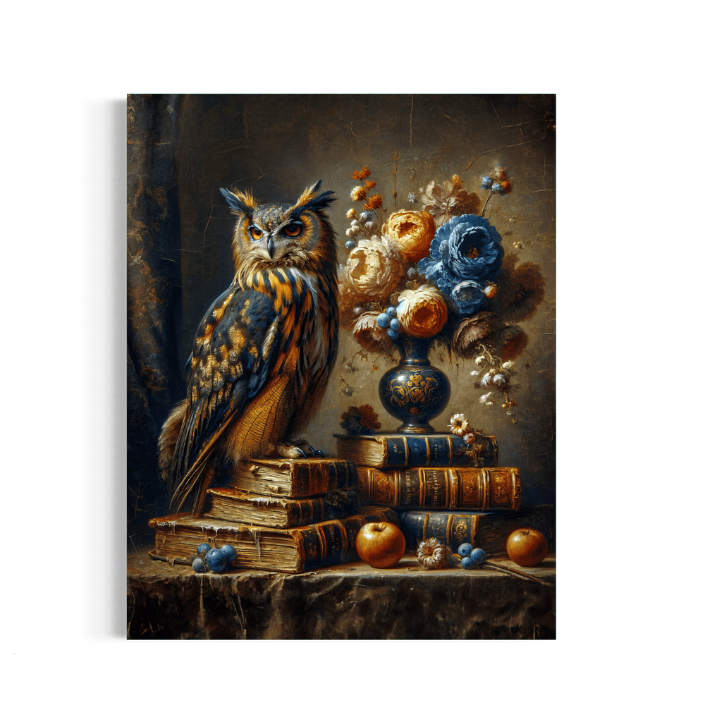 Salty Alyce -   Vintage Blue and Gold Gothic Owl Wall Decor - Pink Pig