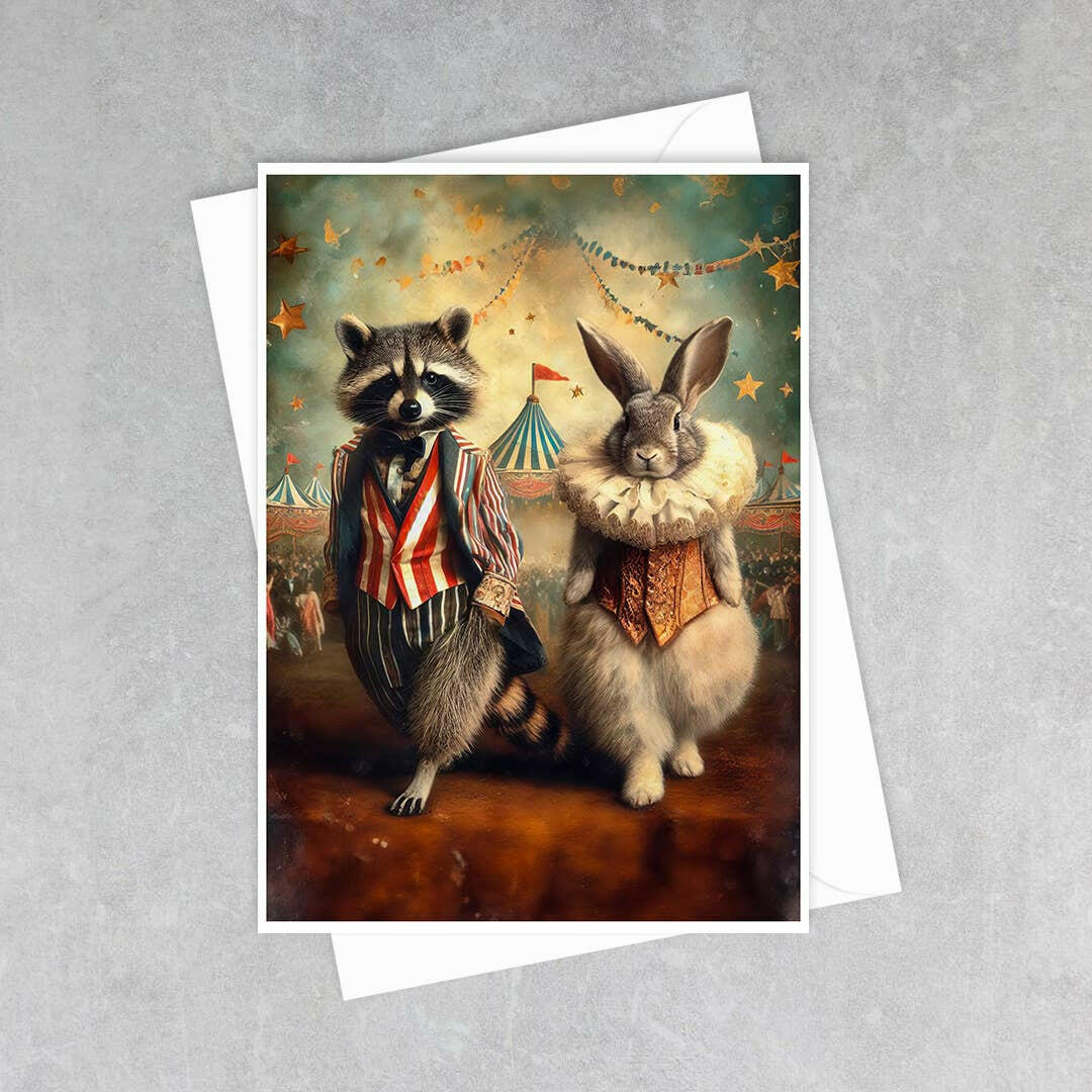 Salty Alyce - Vintage Raccoon and Rabbit Circus Greeting Card