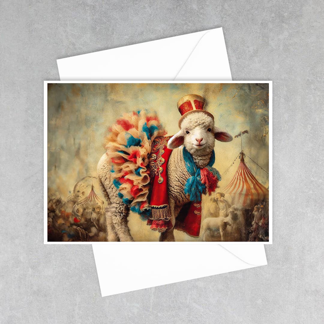 Salty Alyce - Vintage Sheep Circus Performer Greeting Card 42AS - Pink Pig
