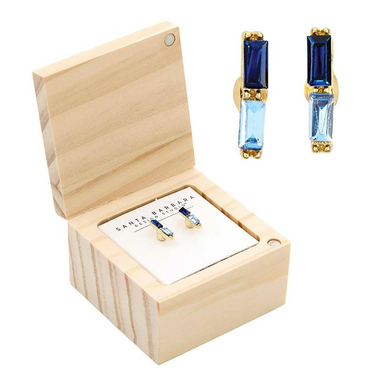 Santa Barbara Design Studio Treasure Box Earrings Blue Colorful Crystal Surprise - Pink Pig