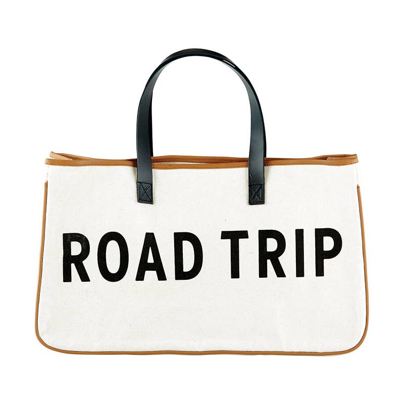 Road Trip Canvas + Leather Tote Bag - Pink Pig