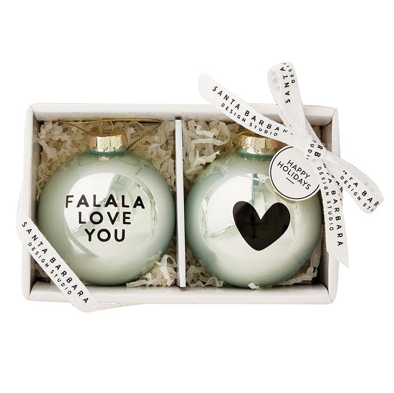 Christmas Glass Ornament Set - Falala Love You - Set of 2 - Pink Pig