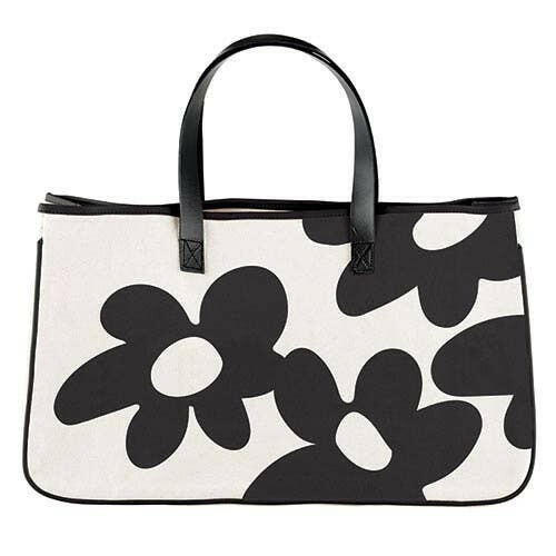 Santa Barbara Design Studio Canvas Pattern Tote with Flowers and Leather Handles - Pink Pig