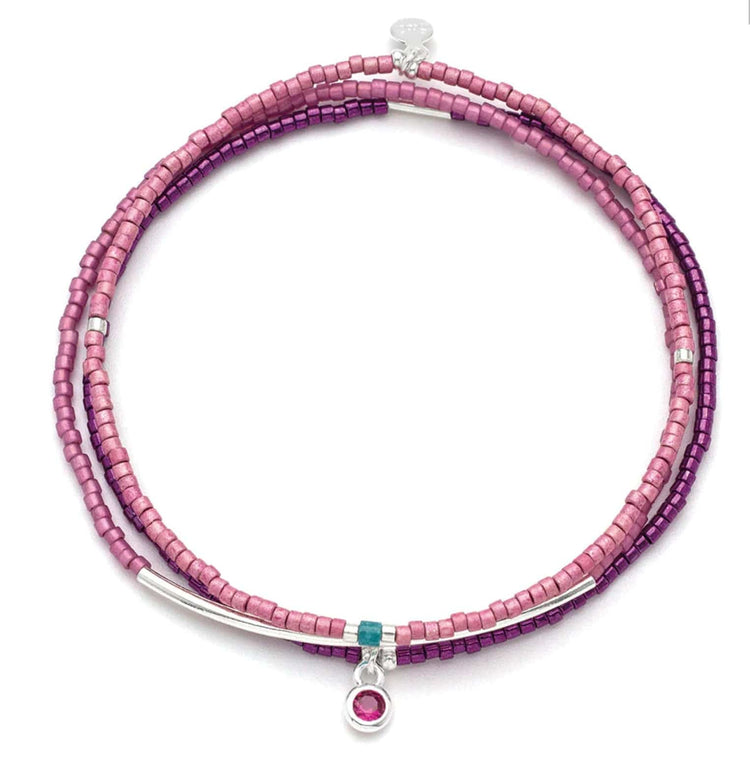 Fuchsia/Silver Miyuki Bracelet - Pink Pig