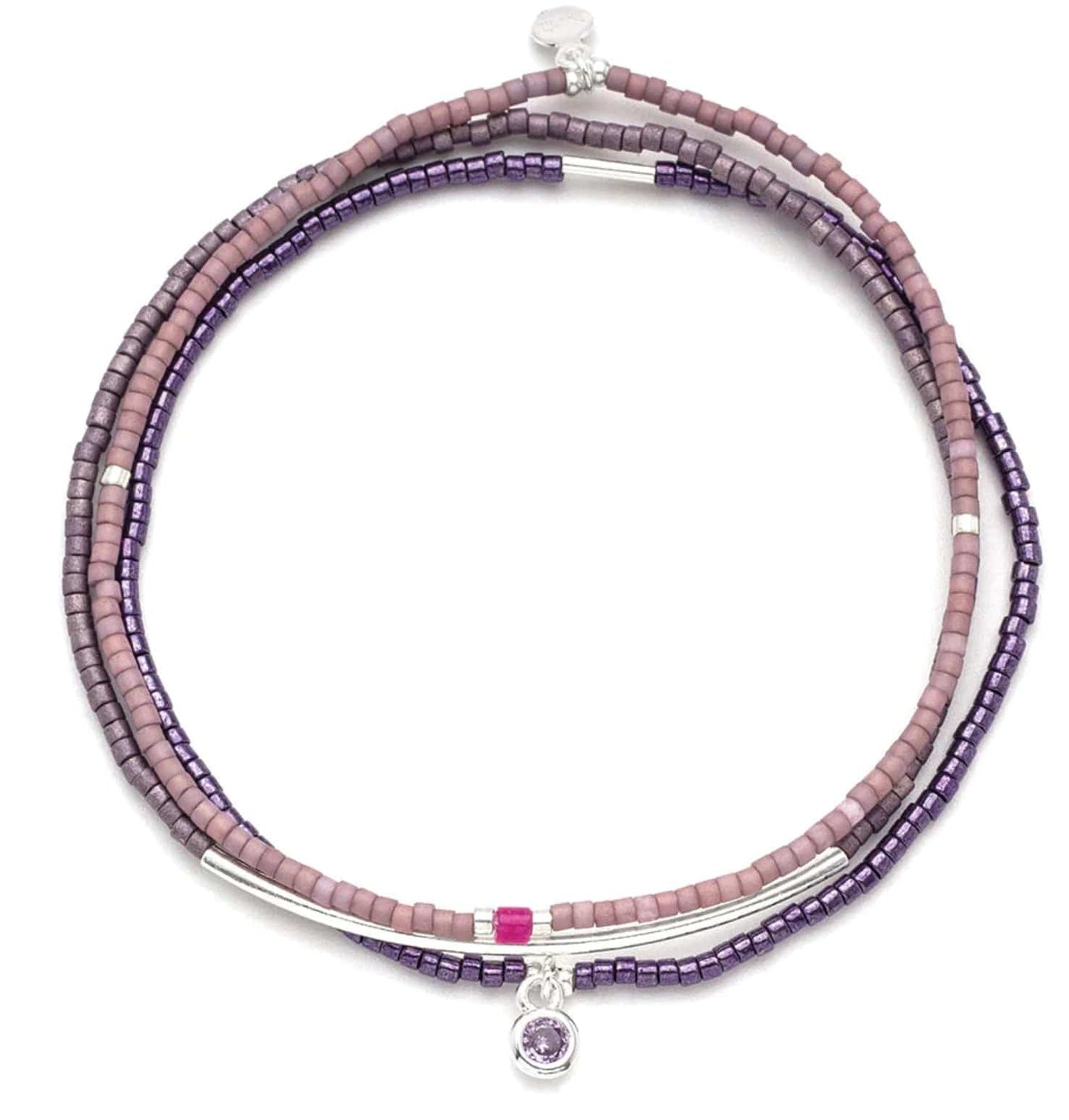 Purple/Silver Miyuki Bracelet - Pink Pig