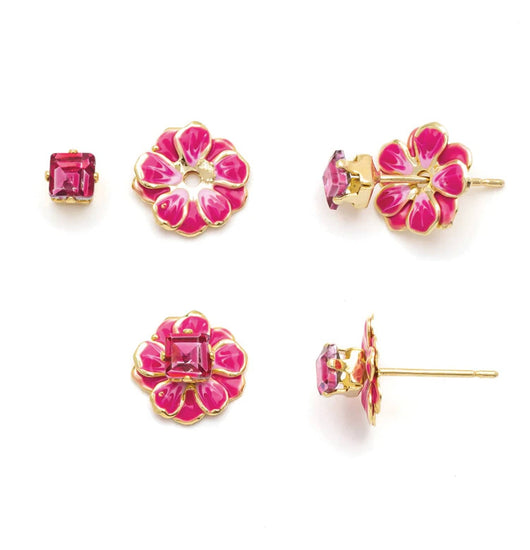 Enamel Flower Earring - Fuchsia/Gold - Pink Pig