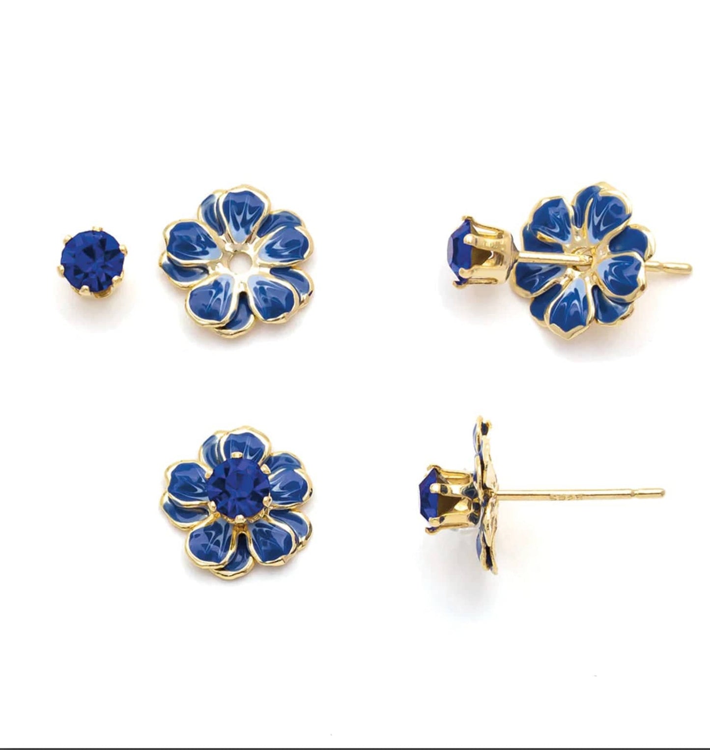 Enamel Flower Earring - Sapphire/Gold - Pink Pig