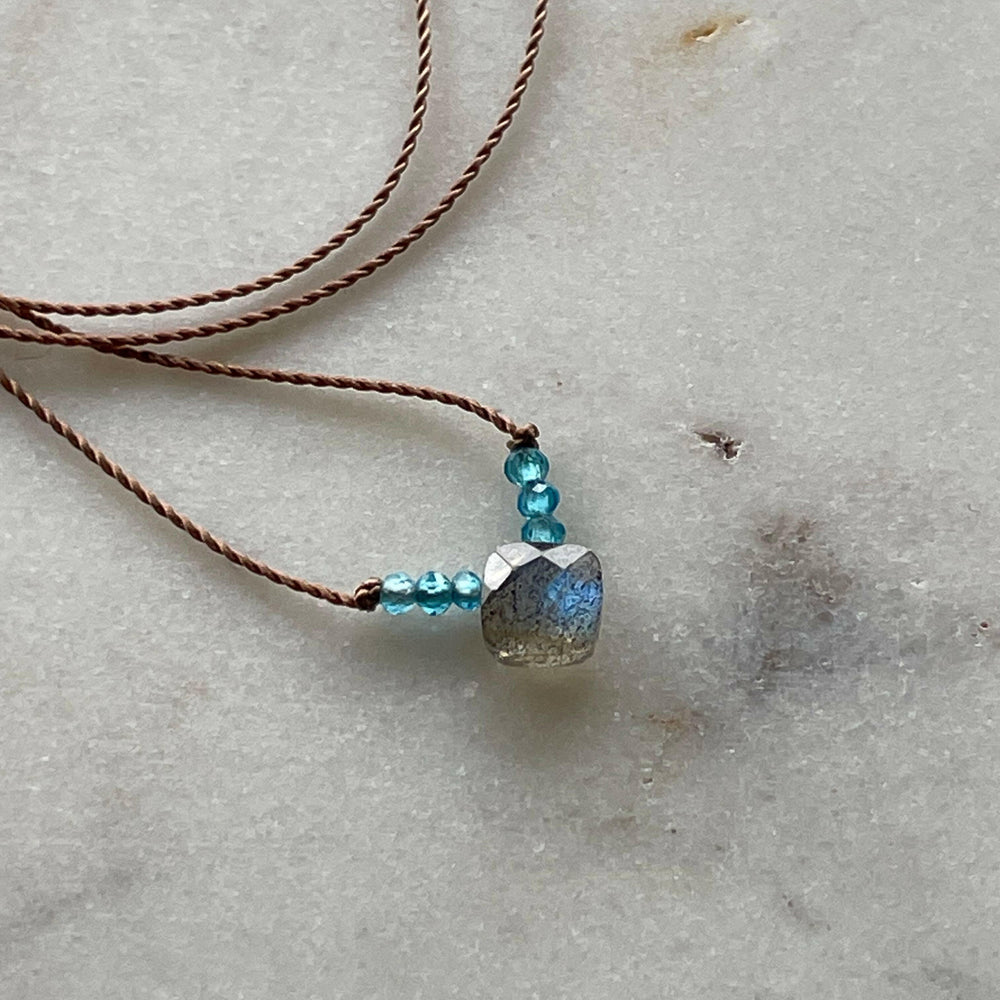 
                  
                    Soulsilk - Labradorite and Apatite Necklace- Intuition - Pink Pig
                  
                