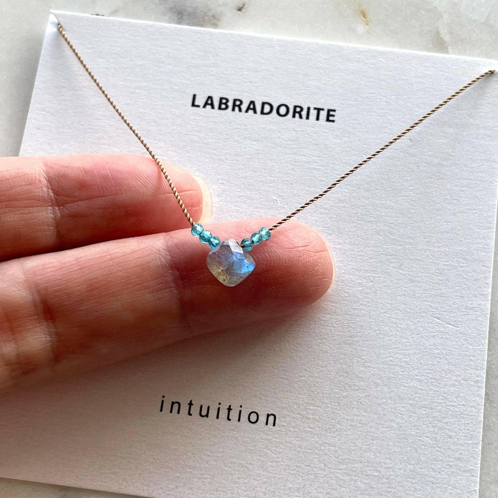 
                  
                    Soulsilk - Labradorite and Apatite Necklace- Intuition - Pink Pig
                  
                