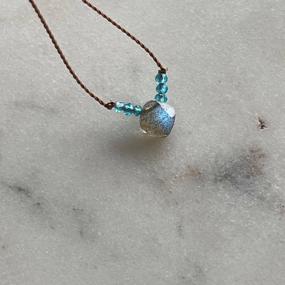 
                  
                    Soulsilk - Labradorite and Apatite Necklace- Intuition - Pink Pig
                  
                