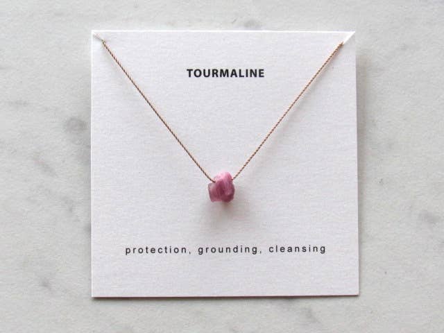Soulsilk - Raw Pink Tourmaline Necklace Card - Pink Pig