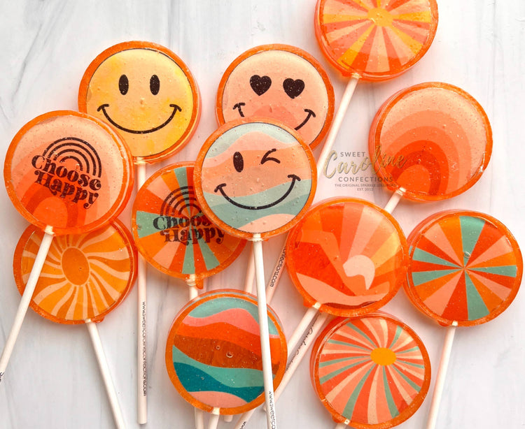 Sweet Caroline Confections - Choose Happy Lollipops, Peach Flavor, 10/Case - VEGAN - Pink Pig
