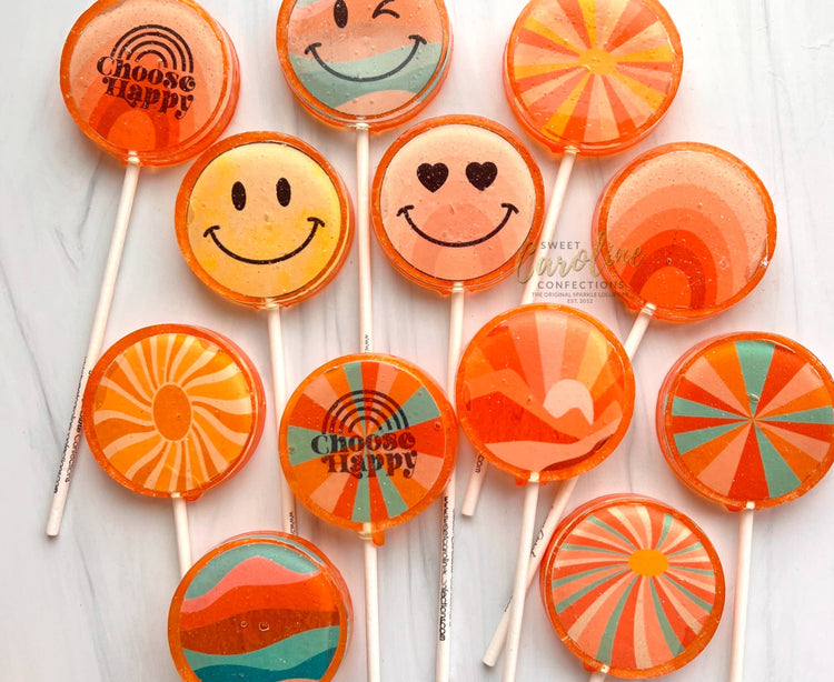 Sweet Caroline Confections - Choose Happy Lollipops, Peach Flavor, 10/Case - VEGAN - Pink Pig