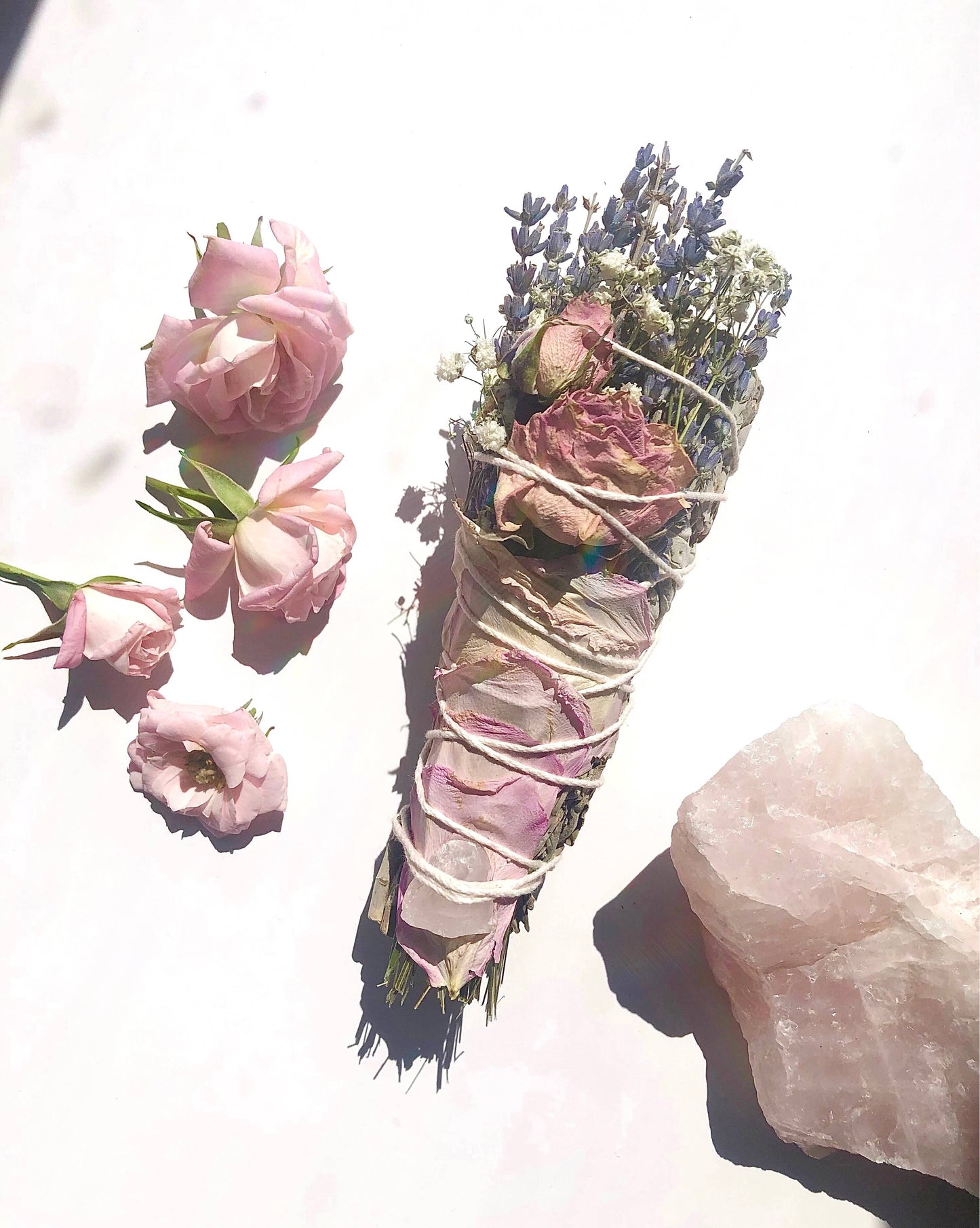 Love Sage Bundle Rose Quartz Cleansing aura & sacred space - Pink Pig