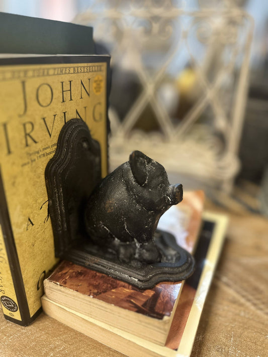 Cast Iron Pig Bookend in Black Rustic Finish-Set 2 - Pink Pig