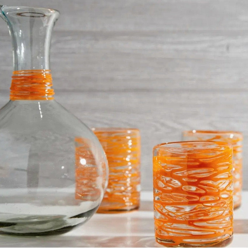 Orange Swirl Hand Blown Carafe - Pink Pig