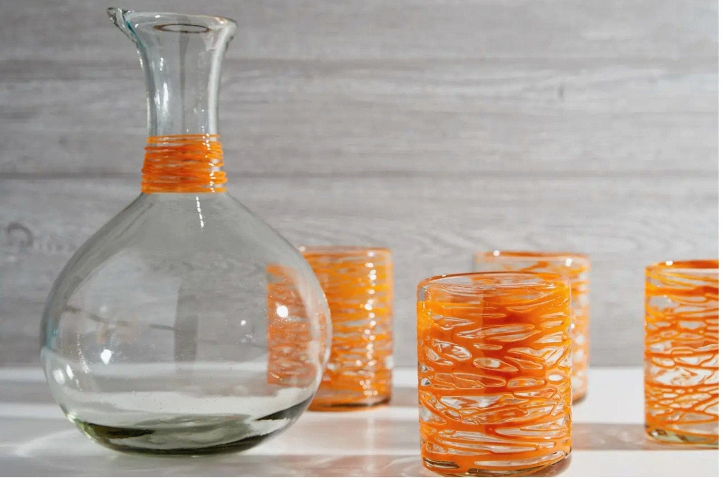 Orange Swirl Hand Blown Carafe - Pink Pig