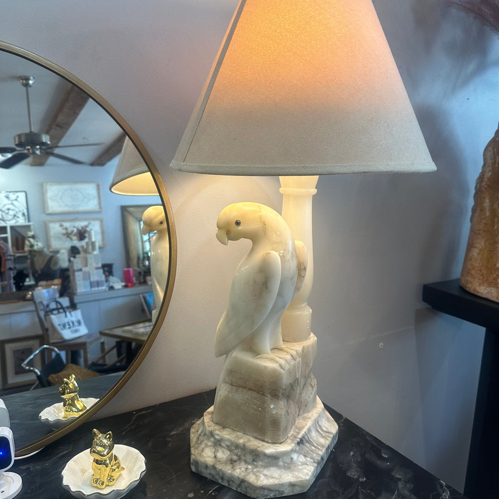 Alabaster Bird Lamp - Pink Pig