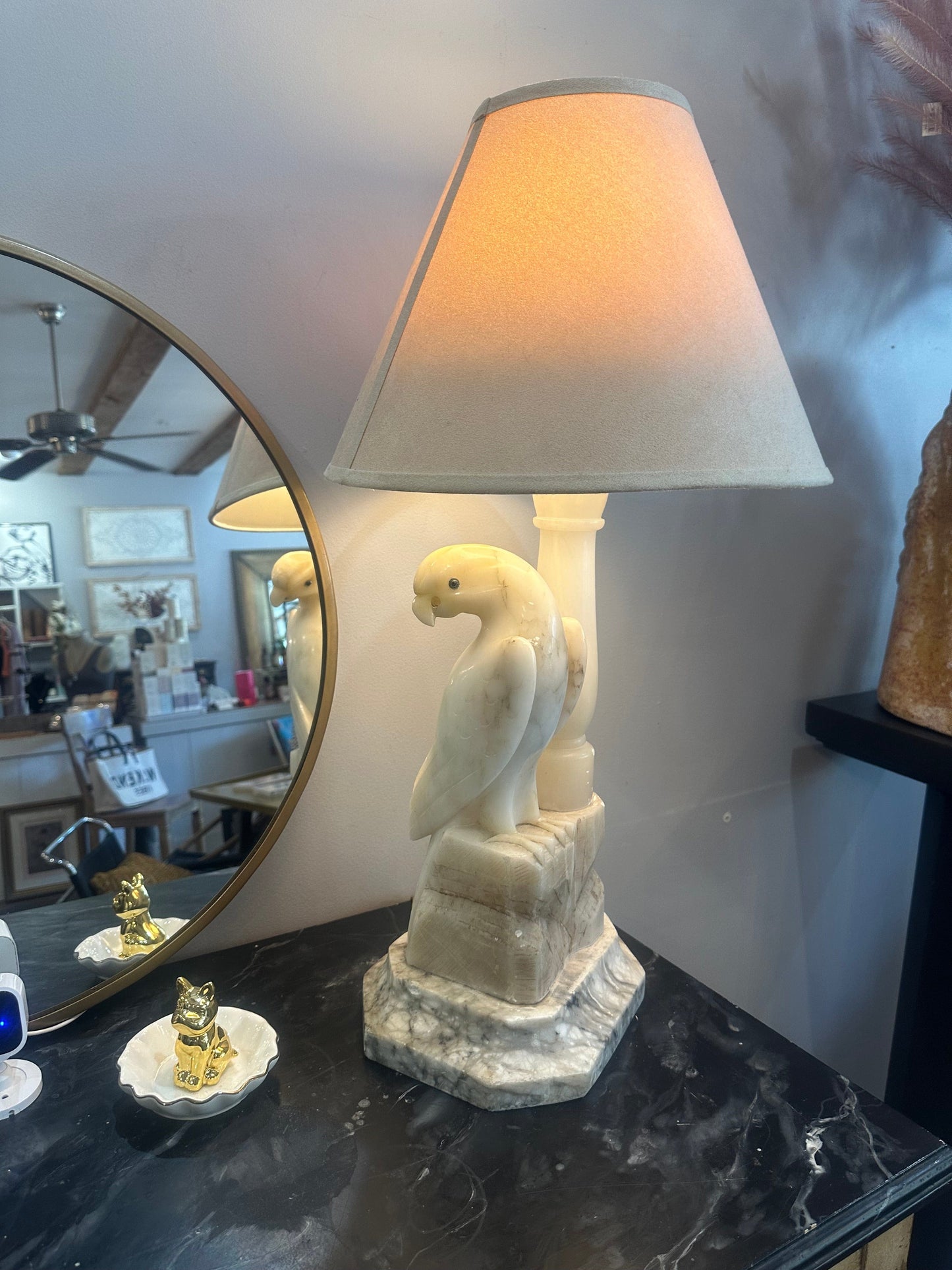 Alabaster Bird Lamp - Pink Pig