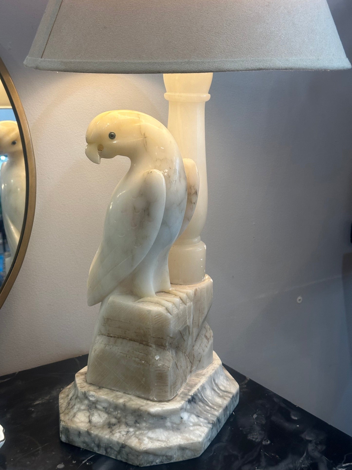 Alabaster Bird Lamp - Pink Pig