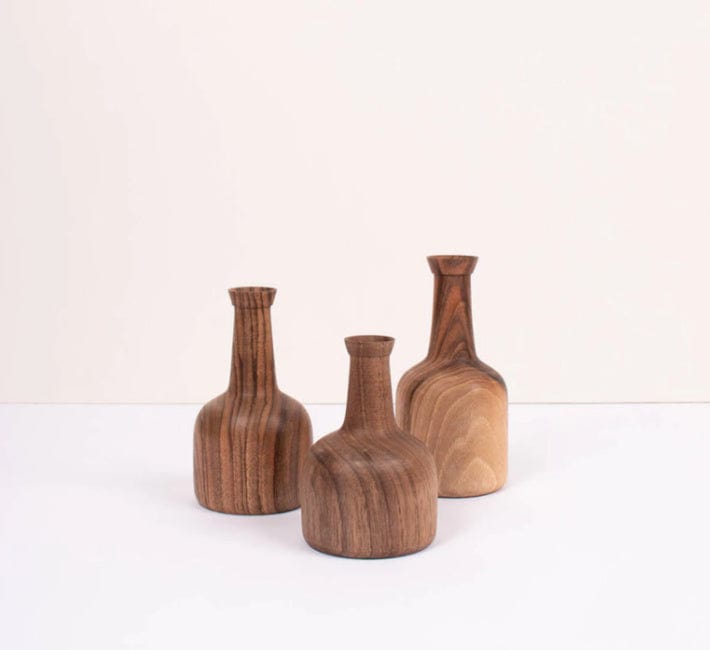 
                  
                    Walnut Wood Mini Vases - Stevie - Pink Pig
                  
                
