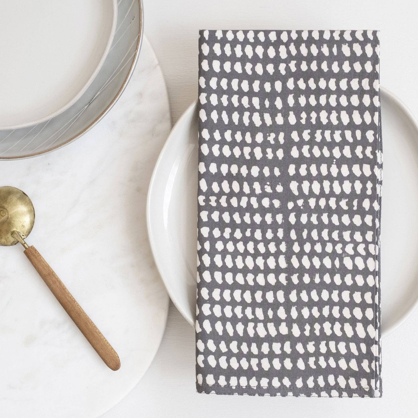 Graymarket Design - Dark Gray/White Dot Block Printed Napkins - set of 4 - Pink Pig