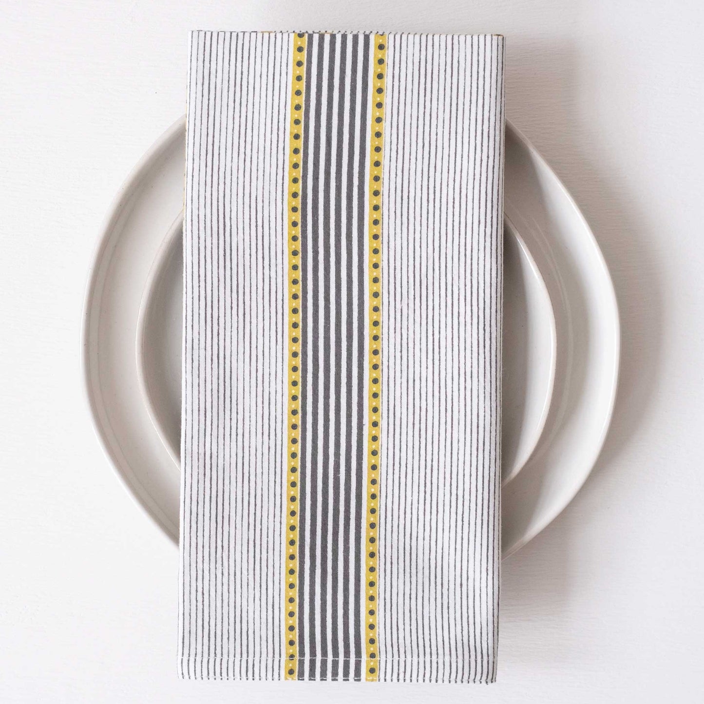 Graymarket Design - Trilot Stripes Olive Block Printed Napkins - set of 4 - Pink Pig