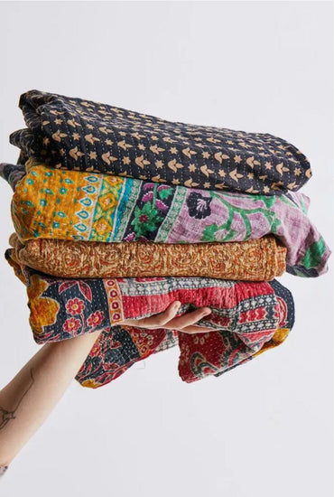 Kantha Blankets, Throws, Bohemian Blanket Quilts - Pink Pig