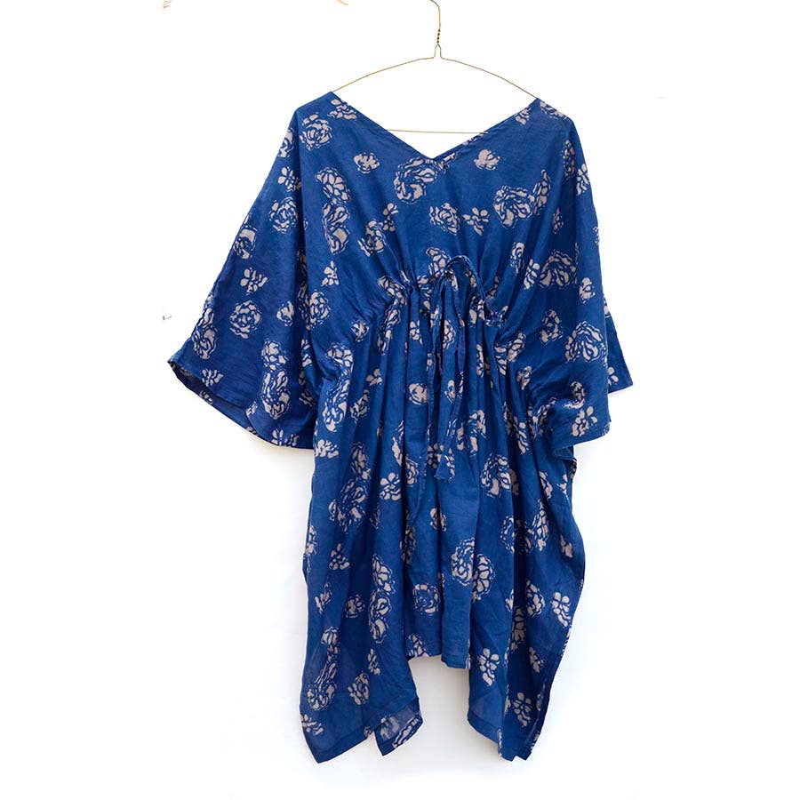 Ichcha - Indigo blue Women Top Summer Light free Cotton - Phool - Pink Pig