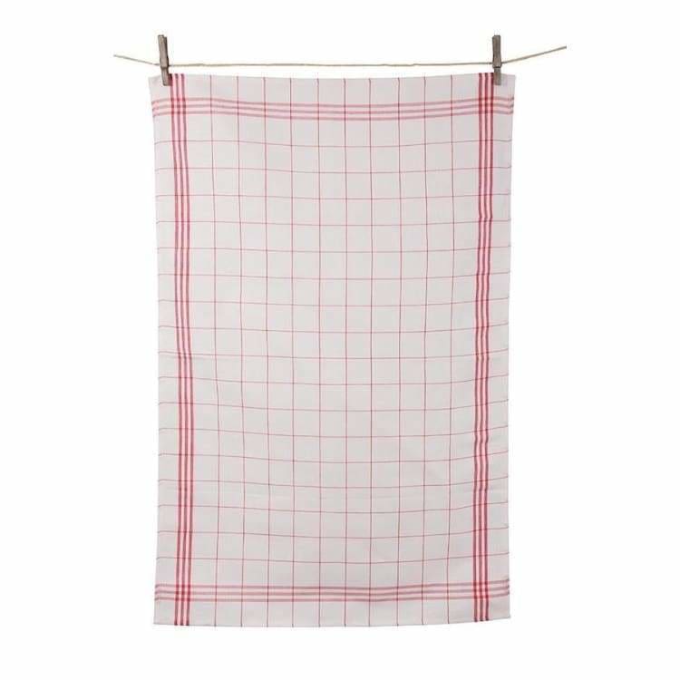 Tissage de L'Quest Red Window Plaid Towel - Pink Pig