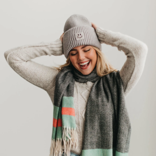 Stay Smiling Cuff Beanie - Pink Pig