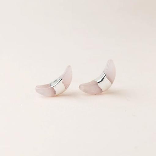 Crescent Moon Stud Earrings - Silver - Pink Pig