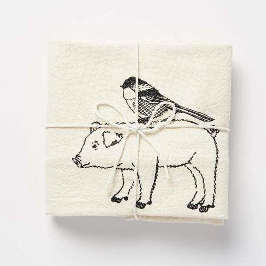 Pig & Bird Flour Sack Towel - Pink Pig