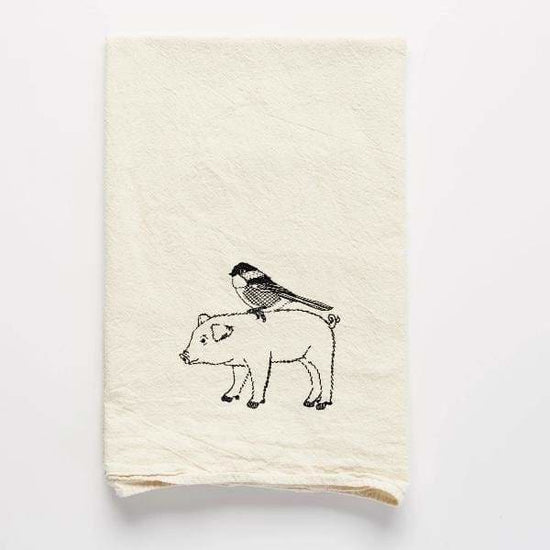 Pig & Bird Flour Sack Towel - Pink Pig