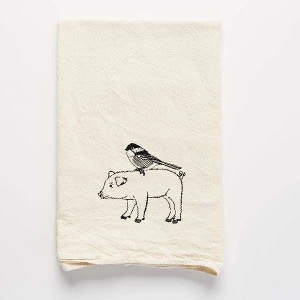 Pig & Bird Flour Sack Towel - Pink Pig