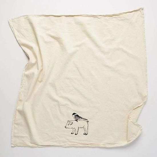 Pig & Bird Flour Sack Towel - Pink Pig