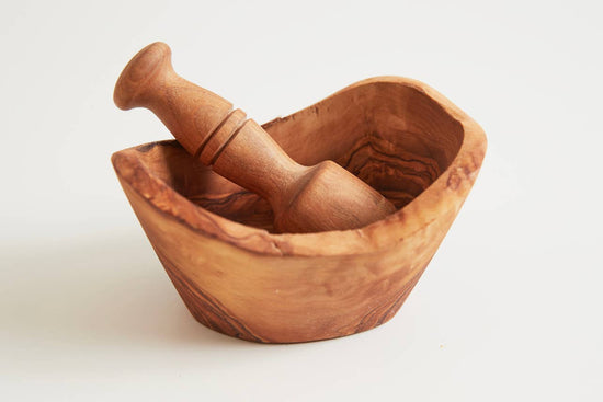 Italian Olivewood Serving Bowl with Pestle - Pink Pig