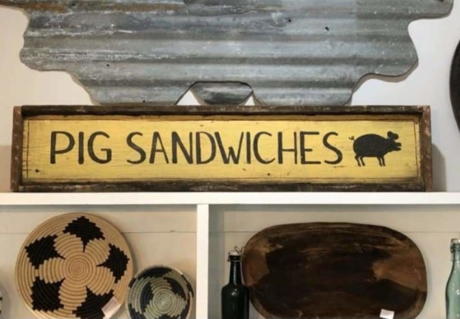 Primitive Wooden Pig Sign - Pink Pig